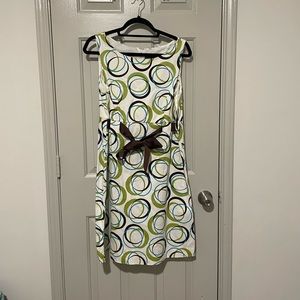 Jessica Howard White Swirl/Circle Print Ribbon Tie-Front Sheath Dress